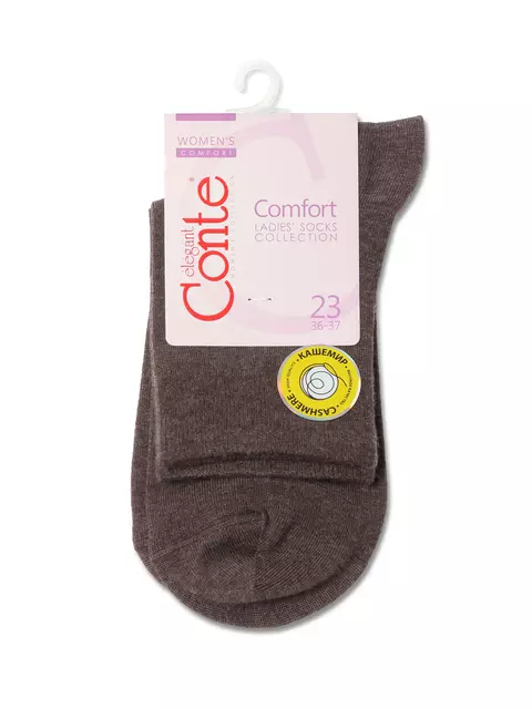 Женские однотонные носки из пряжи с вискозой и кашемиром comfort 000 какао, 20С-67СП, 36-37 (23), CONTE ELEGANT,  - 3