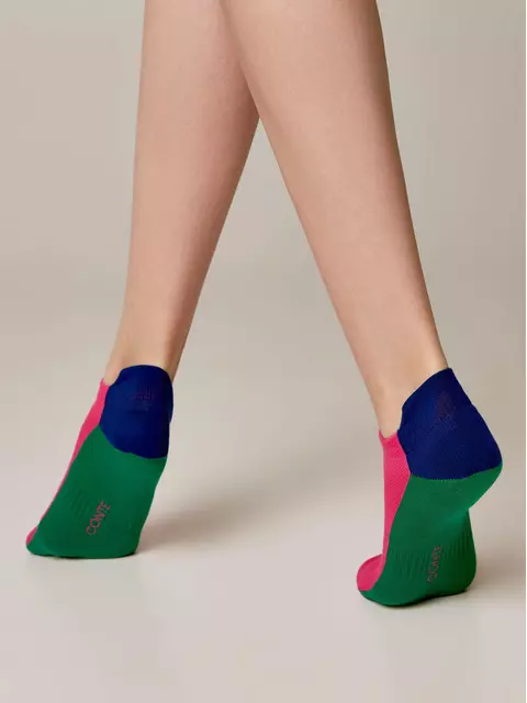 Ультракороткие женские хлопковые носки active с «язычком»  393 фуксия-зелёный, 19С-245СП, 38-39 (25), CONTE ELEGANT,  - 1