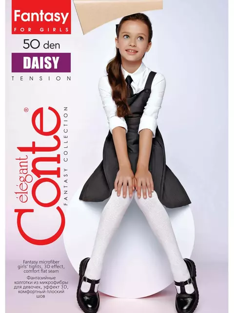 Нарядные детские колготки из микрофибры daisy dusty rose, 20С-114СП, 128-134, CONTE ELEGANT,  - 2