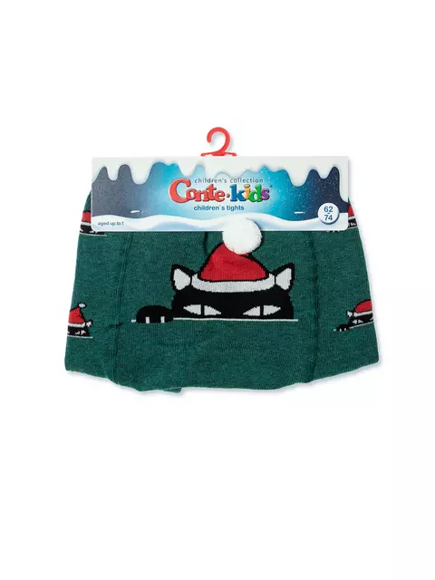 Колготки детские новогодние с помпоном «xmas cat» conte-kids 557 темно-бирюзовый, 19С-95/1СП, 92-98 (14), CONTE-KIDS,  - 4
