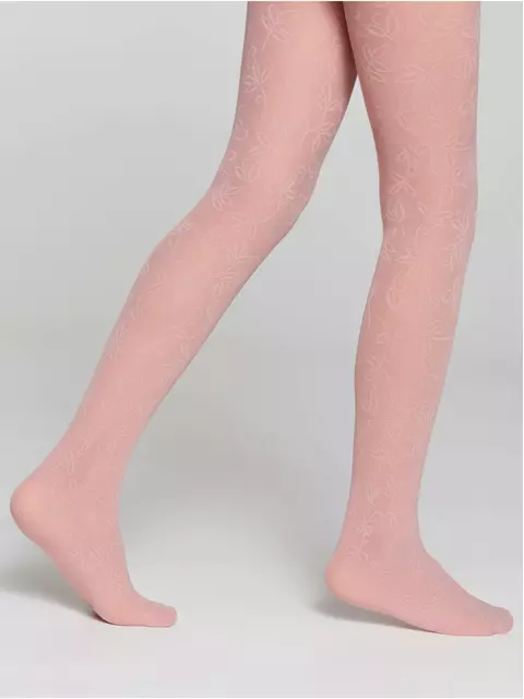 Эластичные детские колготки с ажурным цветочным рисунком ketty dusty rose, 20С-111СП, 128-134, CONTE ELEGANT,  - 2