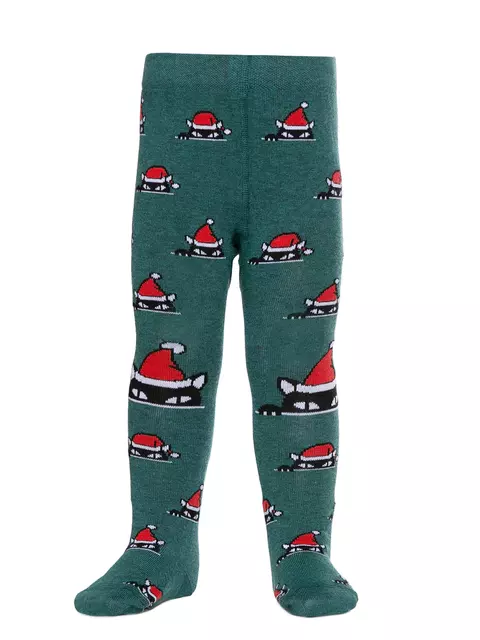 Колготки детские новогодние с помпоном «xmas cat» 557 темно-бирюзовый, 19С-96/1СП, 80-86 (14), CONTE-KIDS,  - 2
