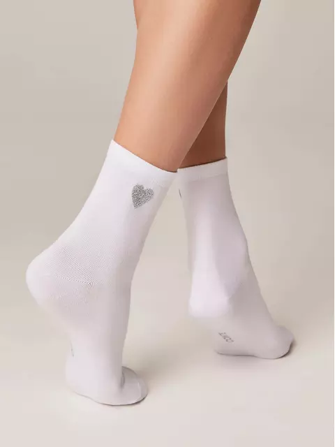 Носки женские из хлопка с сияющим рисунком "heart" 427 белый, 22С-40СП, 39-41 (25-27), CONTE ELEGANT,  - 3