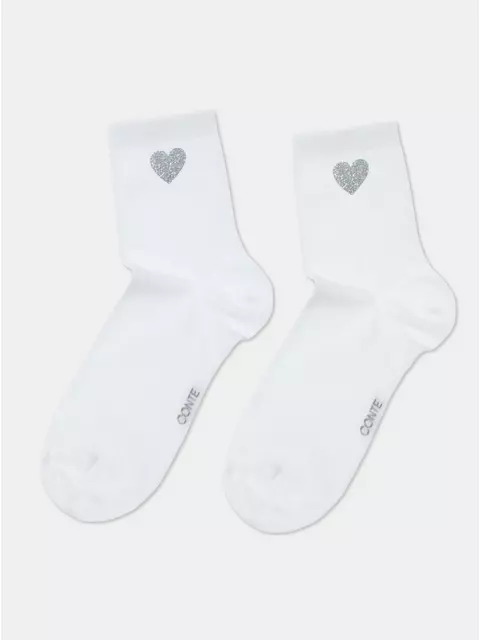 Носки женские из хлопка с сияющим рисунком "heart" 427 белый, 22С-40СП, 39-41 (25-27), CONTE ELEGANT,  - 6