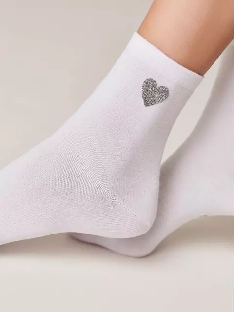 Носки женские из хлопка с сияющим рисунком "heart" 427 белый, 22С-40СП, 39-41 (25-27), CONTE ELEGANT,  - 2
