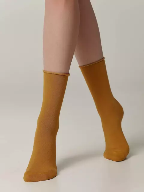 Меланжевые женские носки conte comfort 000 (без резинки) горчичный, 19С-101СП, 38-39 (25), CONTE ELEGANT,  - 1