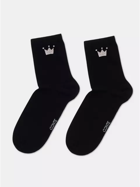 Носки женские из хлопка с сияющим рисунком "queen" 430 черный, 22С-40СП, 36-37 (23), CONTE ELEGANT,  - 4