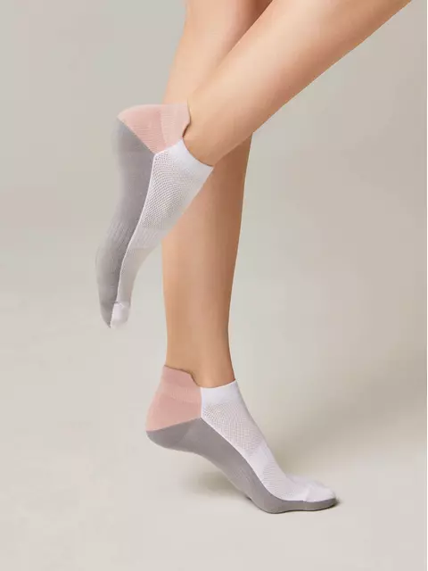 Ультракороткие женские хлопковые носки active с «язычком»  393 белый-серый, 19С-245СП, 38-39 (25), CONTE ELEGANT,  - 1