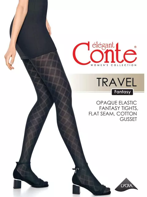 Колготки женские с геометрическим рисунком fantasy travel nero, , 2, CONTE ELEGANT, - 1