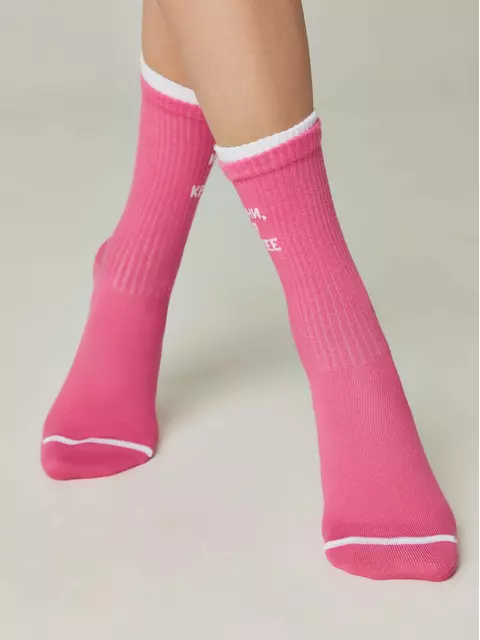 Удлиненные женские носки из хлопка в рубчик с надписью «извини» 436 розовый, 22С-29СП, 36-37 (23), CONTE ELEGANT,  - 2