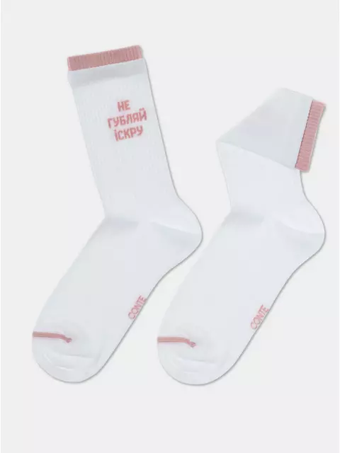 Удлиненные женские носки из хлопка в рубчик с надписью «іскра» 437 белый, 22С-29СП, 38-39 (25), CONTE ELEGANT,  - 3