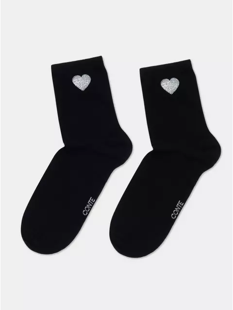Носки женские из хлопка с сияющим рисунком "heart" 427 черный, 22С-40СП, 36-38 (23-25), CONTE ELEGANT,  - 4