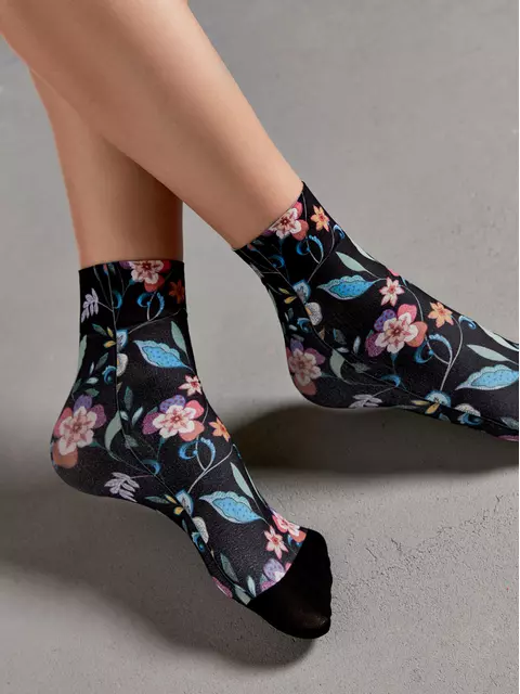 Плотные женские носки с черным мыском и рисунком «flowers» 905, 22С-56СП, 36-39 (23-25), CONTE ELEGANT,  - 3