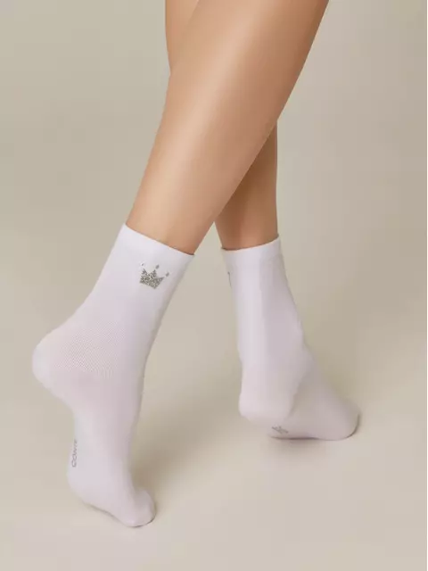 Носки женские из хлопка с сияющим рисунком "queen" 430 белый, 22С-40СП, 36-37 (23), CONTE ELEGANT,  - 3