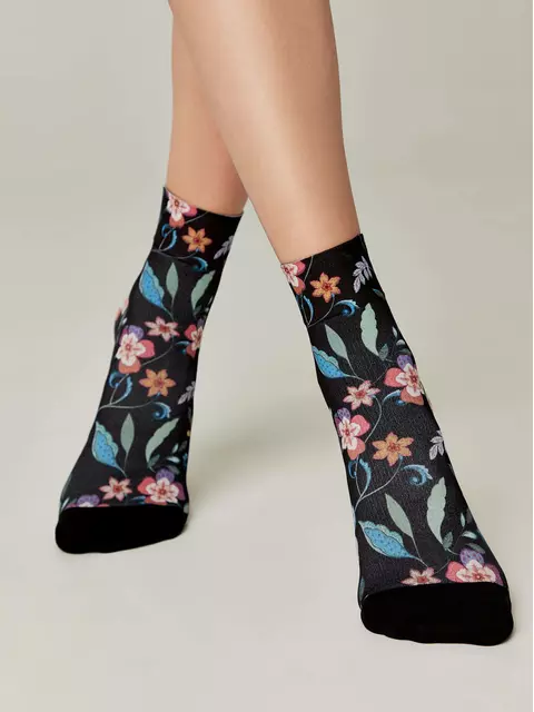 Плотные женские носки с черным мыском и рисунком «flowers» 905, 22С-56СП, 36-39 (23-25), CONTE ELEGANT,  - 1