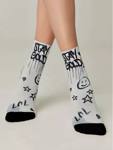 Плотные женские носки с черным мыском и рисунком «stay» 906, 22С-56СП, 36-39 (23-25), CONTE ELEGANT,  - 2