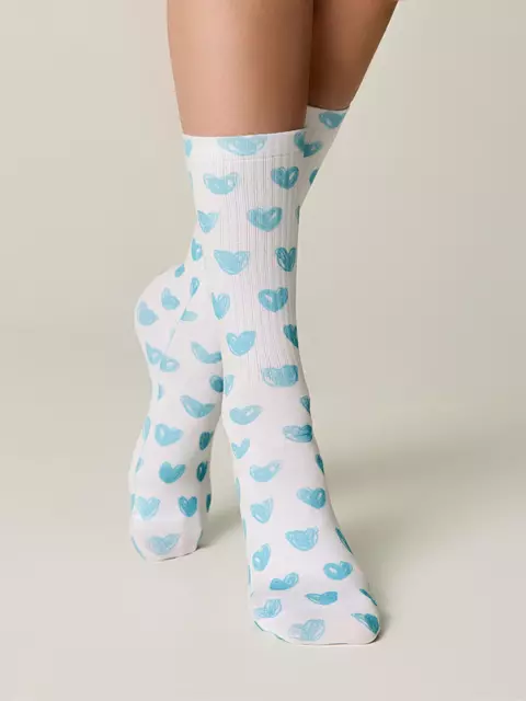 Удлиненные женские носки с хлопком 558 белый-бирюза, 19С-236/1СП, 36-39 (23-25), CONTE ELEGANT,  - 2