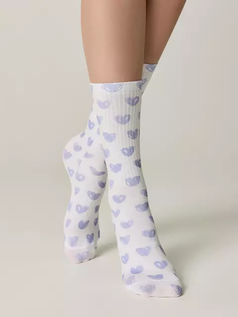 Удлиненные женские носки с хлопком 558 белый-сиреневый, 19С-236/1СП, 38-39 (25), CONTE ELEGANT,  - 1