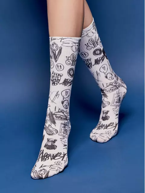 Удлиненные женские носки с хлопком 556 белый-черный, 19С-236/1СП, 36-39 (23-25), CONTE ELEGANT,  - 1