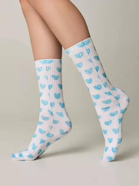 Удлиненные женские носки с хлопком 558 белый-бирюза, 19С-236/1СП, 36-39 (23-25), CONTE ELEGANT,  - 1