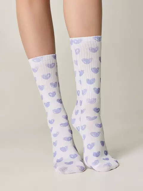 Удлиненные женские носки с хлопком 558 белый-сиреневый, 19С-236/1СП, 38-39 (25), CONTE ELEGANT,  - 2