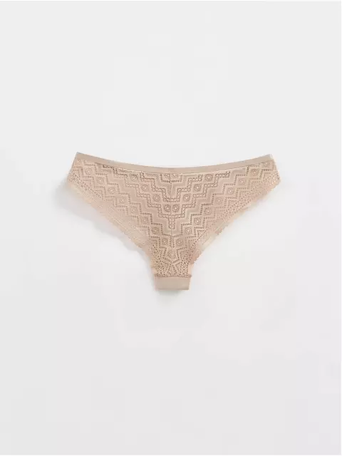 Трусы женские «бразилиана» из геометрического кружева и хлопка grafic lace lbr 1983 light almond, 21С-2000ТСП, 106/XL, CONTE ELEGANT,  - 2