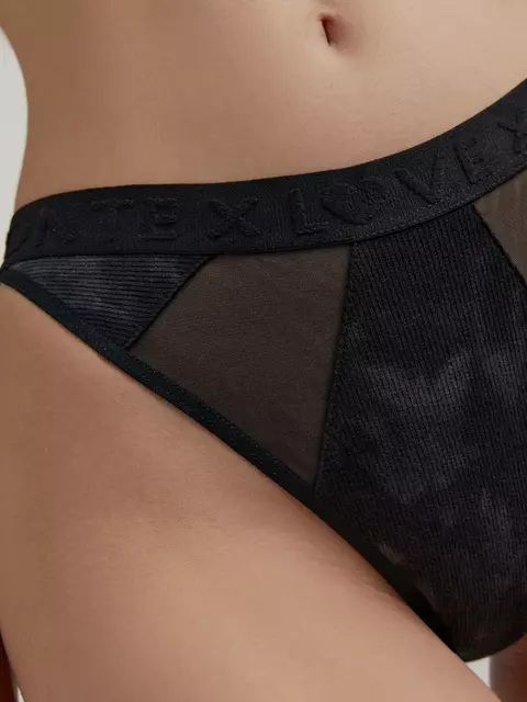 Трусы женские «бразилиана» из хлопка в рубчик и эластичной сеточки rib with mesh lbr 2497 black tie dye, 22С-2510ТСП, 90/XS, CONTE ELEGANT,  - 2