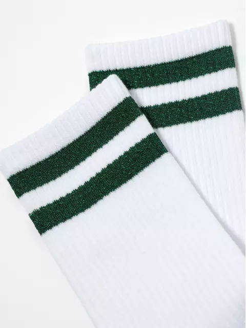Носки женские хлопковые с яркими полосками из люрекса active 157 белый-зеленый, 19С-65СП, 36-37 (23), CONTE ELEGANT,  - 4