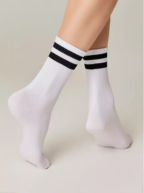 Носки женские хлопковые с яркими полосками из люрекса active 157 белый-черный, 19С-65СП, 36-37 (23), CONTE ELEGANT,  - 3