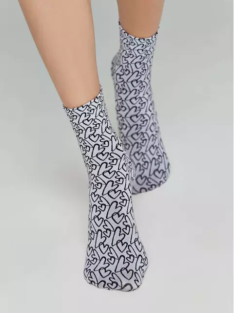 Плотные женские носки с вывязанным рисунком «сердечки» conte fantasy 23с-84сп nero-bianco, 23С-84СП, 36-39 (23-25), CONTE ELEGANT,  - 1