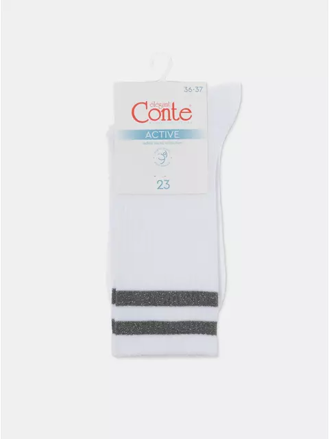 Носки женские хлопковые с яркими полосками из люрекса active 157 белый-серый, 19С-65СП, 36-37 (23), CONTE ELEGANT,  - 5