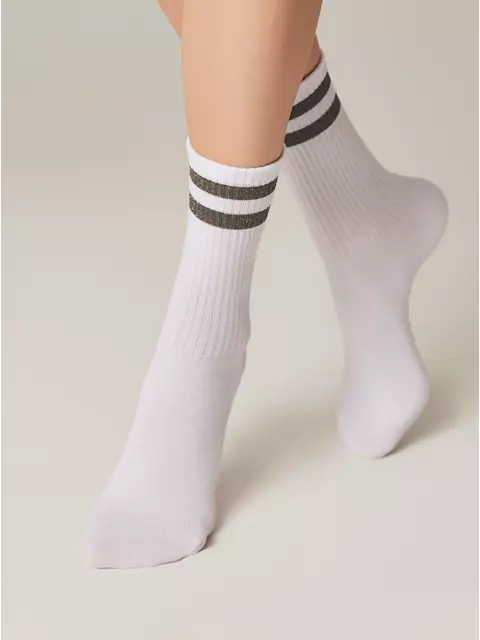 Носки женские хлопковые с яркими полосками из люрекса active 157 белый-серый, 19С-65СП, 36-37 (23), CONTE ELEGANT,  - 2