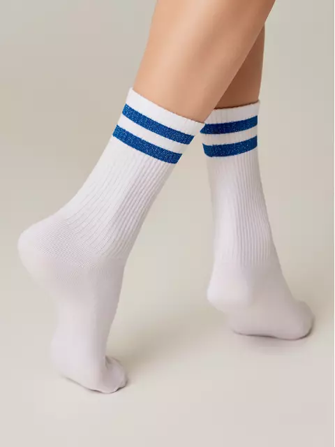 Носки женские хлопковые с яркими полосками из люрекса active 157 белый-синий, 19С-65СП, 38-39 (25), CONTE ELEGANT,  - 3