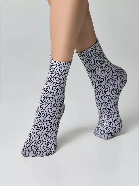 Плотные женские носки с вывязанным рисунком «сердечки» conte fantasy 23с-84сп nero-bianco, 23С-84СП, 36-39 (23-25), CONTE ELEGANT,  - 3