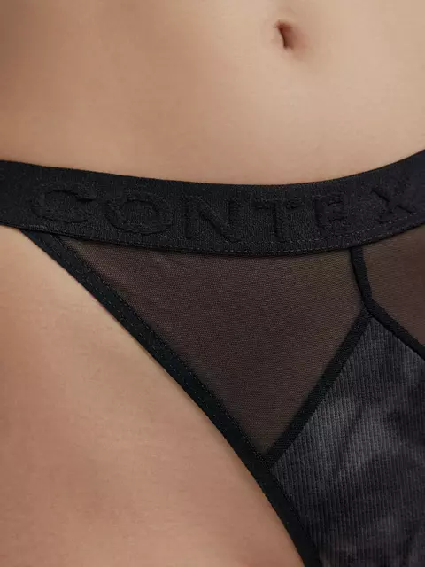 Трусы женские «танга» из хлопка и эластичной сеточки rib with mesh lta 2495 black tie dye, 22С-2508ТСП, 90/XS, CONTE ELEGANT,  - 3