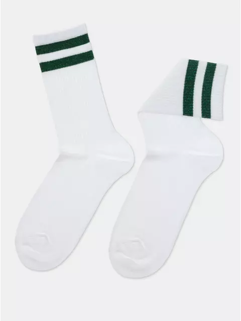 Носки женские хлопковые с яркими полосками из люрекса active 157 белый-зеленый, 19С-65СП, 36-37 (23), CONTE ELEGANT,  - 3