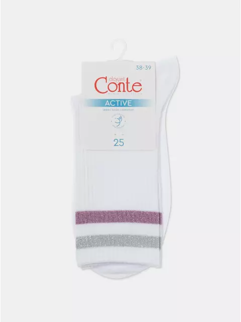 Носки женские хлопковые с яркими полосками из люрекса active 157 белый-светло-серый, 19С-65СП, 38-39 (25), CONTE ELEGANT,  - 7