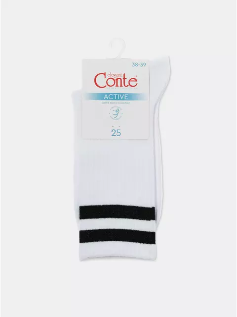 Носки женские хлопковые с яркими полосками из люрекса active 157 белый-черный, 19С-65СП, 36-37 (23), CONTE ELEGANT,  - 5