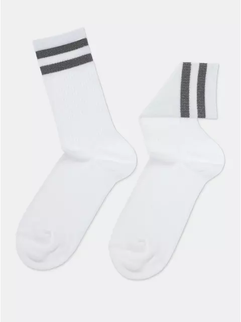 Носки женские хлопковые с яркими полосками из люрекса active 157 белый-серый, 19С-65СП, 36-37 (23), CONTE ELEGANT,  - 4