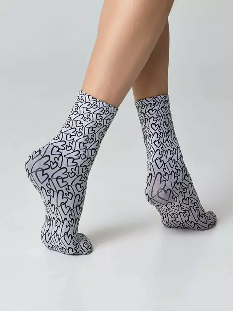 Плотные женские носки с вывязанным рисунком «сердечки» conte fantasy 23с-84сп nero-bianco, 23С-84СП, 36-39 (23-25), CONTE ELEGANT,  - 2