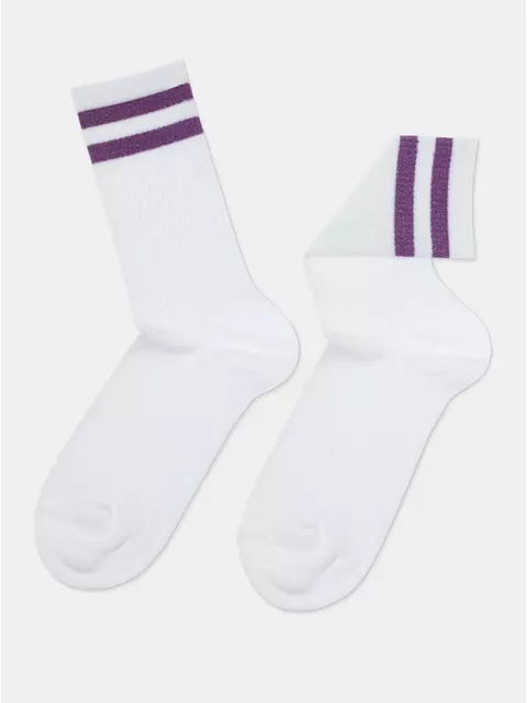 Носки женские хлопковые с яркими полосками из люрекса active 157 белый-сиреневый, 19С-65СП, 36-37 (23), CONTE ELEGANT,  - 4