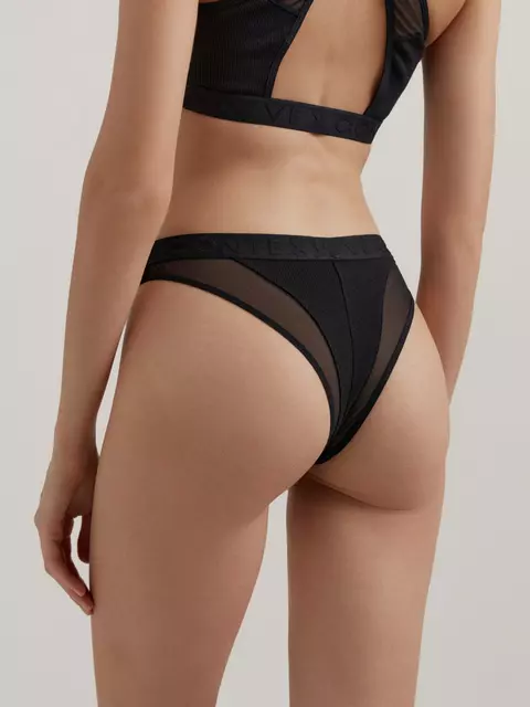 Трусы женские «бразилиана» из хлопка и эластичной сеточки rib with mesh lbr 2494 black, 22С-2507ТСП, 90/XS, CONTE ELEGANT,  - 2