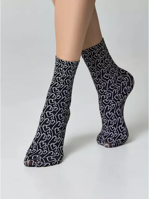 Плотные женские носки с рисунками «love» conte fantasy 23с-83сп nero-bianco, 23С-83СП, 36-39 (23-25), CONTE ELEGANT,  - 2