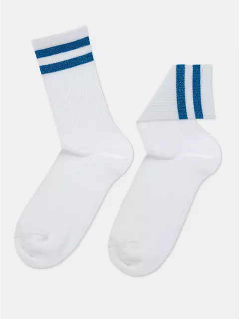 Носки женские хлопковые с яркими полосками из люрекса active 157 белый-синий, 19С-65СП, 38-39 (25), CONTE ELEGANT,  - 4