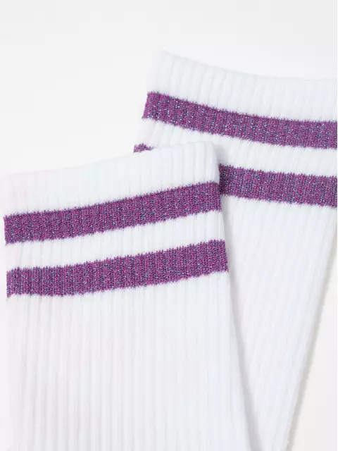 Носки женские хлопковые с яркими полосками из люрекса active 157 белый-сиреневый, 19С-65СП, 36-37 (23), CONTE ELEGANT,  - 5