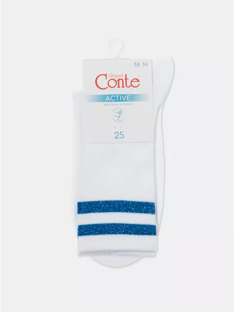 Носки женские хлопковые с яркими полосками из люрекса active 157 белый-синий, 19С-65СП, 38-39 (25), CONTE ELEGANT,  - 7