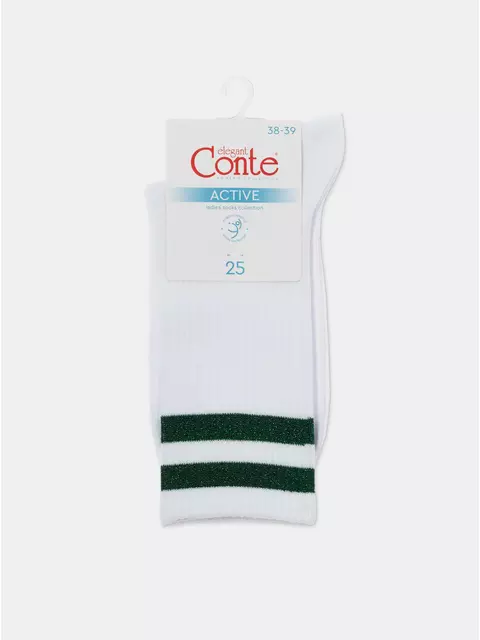 Носки женские хлопковые с яркими полосками из люрекса active 157 белый-зеленый, 19С-65СП, 36-37 (23), CONTE ELEGANT,  - 6