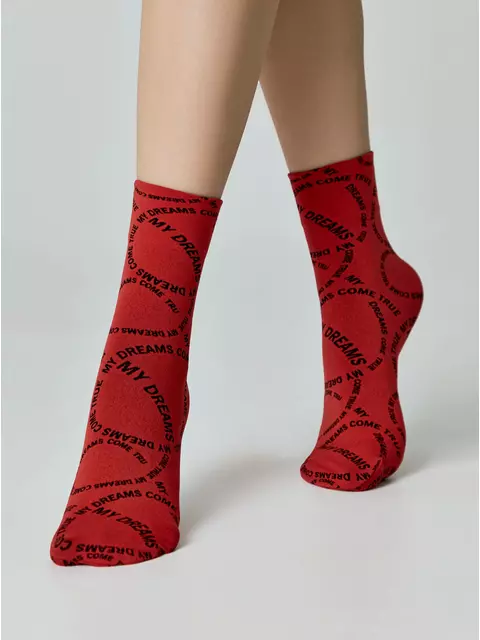 Плотные носки с вывязанным рисунком «my dreams» nero-rosso, 23С-80СП, 36-39 (23-25), CONTE ELEGANT,  - 3