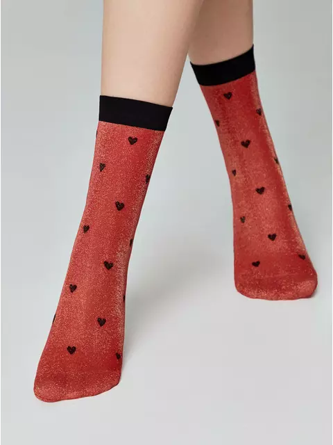 Сияющие женские носки с объемными рисунками «hearts» fantasy gold-rosso, 23С-109СП, 36-39 (23-25), CONTE ELEGANT,  - 3