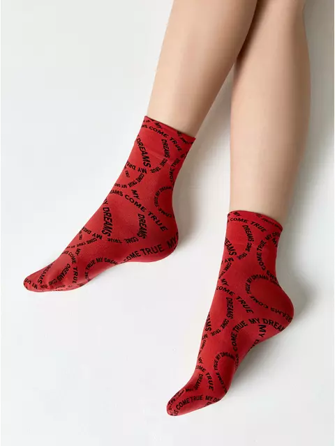 Плотные носки с вывязанным рисунком «my dreams» nero-rosso, 23С-80СП, 36-39 (23-25), CONTE ELEGANT,  - 1